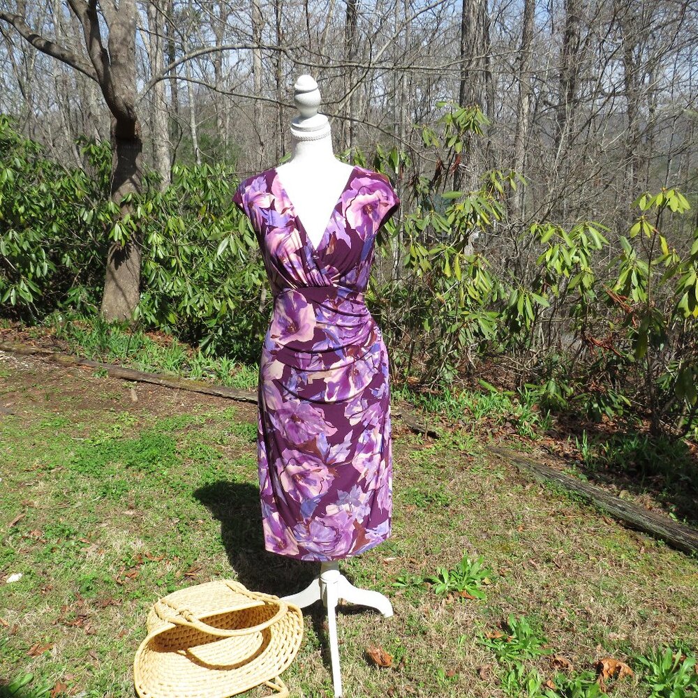 Lauren Ralph Lauren Purple Floral Midi Dress | Size 14 | Cottagecore Chic